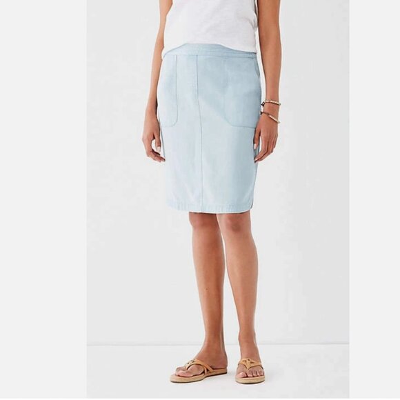 J. Jill Denim Light Blue Oasis Curve Hem Linen Blend Jean Skirt Size L PETITE - Picture 1 of 14